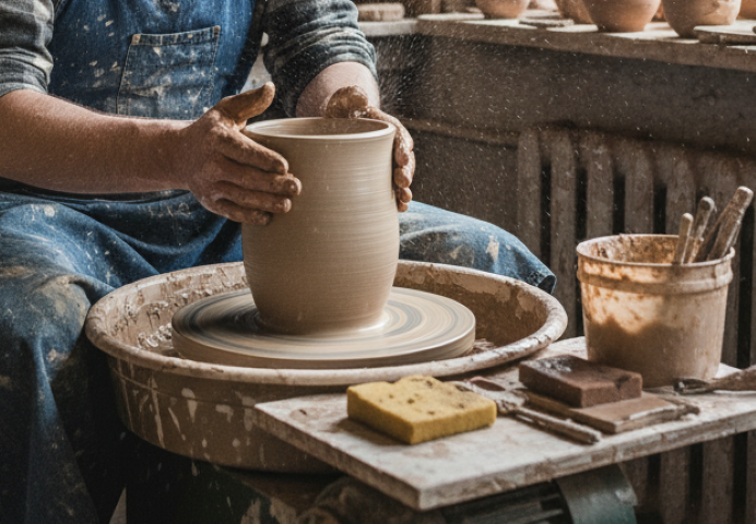 Hrnčíř při práci na kruhu